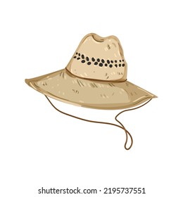 Summer Straw Hat Cartoon. Summer Straw Hat Sign. Isolated Symbol Vector Illustration