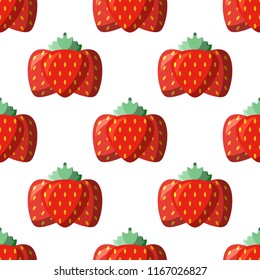 Summer strawberries seamless pattern on white background. Colorful abstract background. Vector illustration.