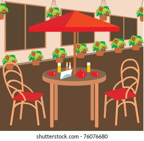 Summer street cafe. Vector illustration, no gradient