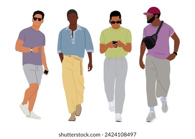 Moda de la calle de verano hombres ilustraciones vectoriales de arte.