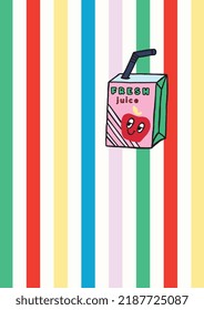 SUMMER STRIPE FRESH JUICE APPLE FRUIT CARTOON RAINBOW COLORS GRAPHIC PRINT VECTOR