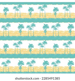 Summer stripe pattern, Tropical pattern with sketchy vintage palm trees. Hand drawn vector illustration. Leaves of palm tree. Seamless pattern. Vector background.