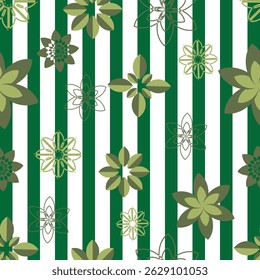  Verão listrado Floral azulejo ornamento sem costura padrão vetor bonito tradicional impressão geométrica para papel de parede, design têxtil, repetir fundo .