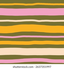 Summer Stripes Seamless Pattern. Colorful layered wavy curves and lines in vibrant tones. Bright Lively aesthetic. Repeat vector illustration
