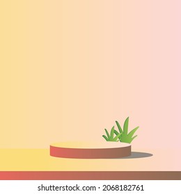 Summer studio with Minimal geometric podium. grass, forest, cute. 3D Vector illustration