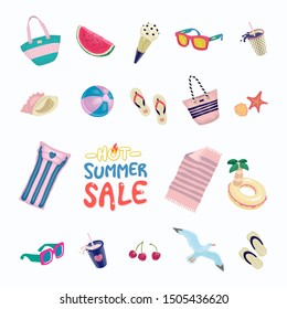 Summer stuff set. Isolated items on white background
