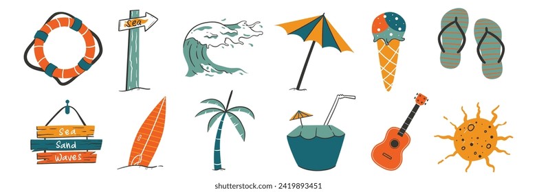 Summer stuff set. Isolated items on white background.