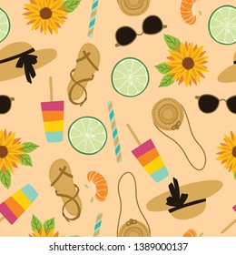 summer stuffs seamless pattern for wallpaper, fabric, textile, background, wrap paper