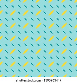 Summer style colorful geometric seamless pattern. Simple vector abstract texture with small shapes, lines,  seeds. Bright blue, green and yellow color. Modern minimal funky background. Repeat design