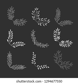 Summer style corners. Sketched vector illustration. Monogram borders. Flourish page decoration. Isolated.