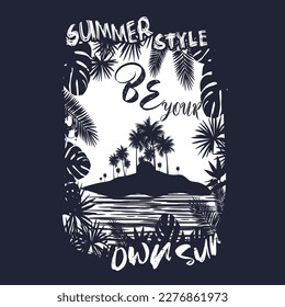 summer style design, summer beach vector print design artwork, take me to the sunshine, Beach Paradise Print T-shirt Graphics Design, typography slogan on palm trees background for summer fashion