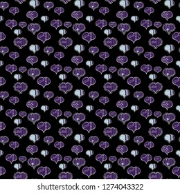 Summer style illustration with cute elements. Nice hearts love on violet, white and black colors on cute background. Seamless colorful boho pop art style. Vector. Love and happy designs.