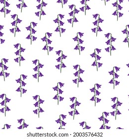 Summer style isolated seamless pattern with purple bell flowers shapes print. White background. Simple style. Flat vector print for textile, fabric, giftwrap, wallpapers. Endless illustration.