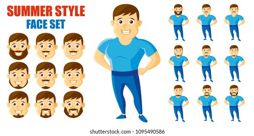 Summer Style Man Face Set Cartoon character