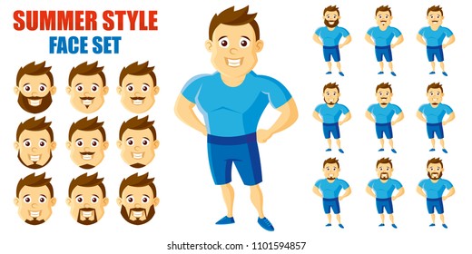 Caricatura del juego de caras del hombre estilo verano