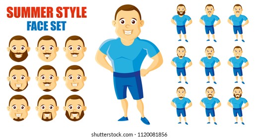 Caricatura del juego de caras del hombre estilo verano