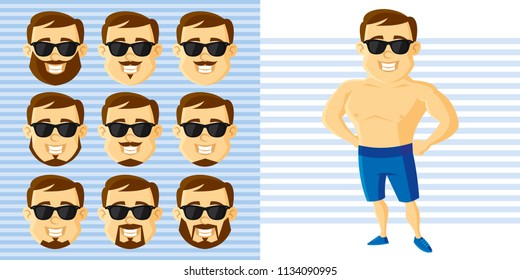 Summer Style Man Face Set Cartoon character