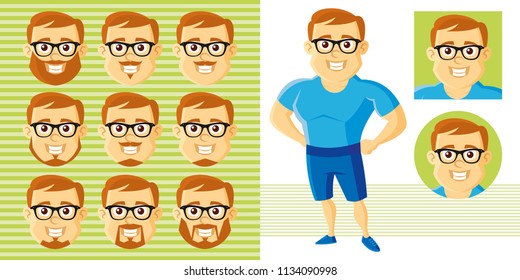 Summer Style Man Face Set Cartoon character