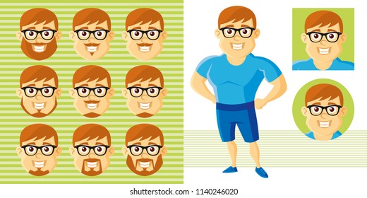 Summer Style Man Face Set Cartoon character