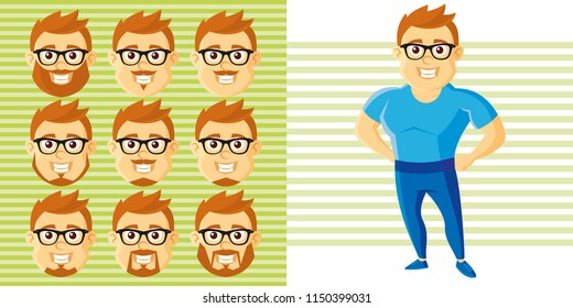 Summer Style Man Face Set Cartoon character