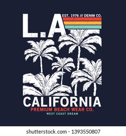 summer style tee print design as vector with palm trees