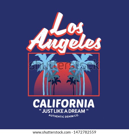 summer style tee print design as vector. Palm trees.