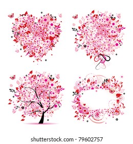 Summer style - tree, frame, bouquet, heart for your design