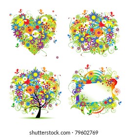 Summer style - tree, frame, bouquet, heart for your design