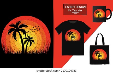 Summer stylish t-shirt beach tree vector design beach party prints on the topic