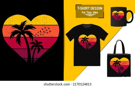 Summer stylish t-shirt beach tree vector design beach party prints on the topic