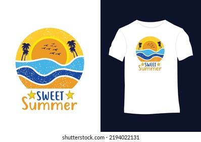 Diseño de camisetas de estilo veraniego con siluetas, tipografía, impresión, ilustración vectorial