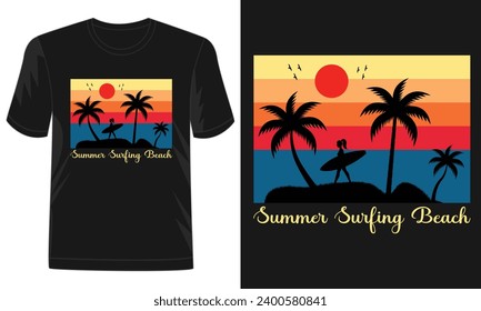 Summer Sufing Beach T-shirt Design Vector Illustration