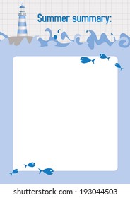 Summer summary - Template background with lighthouse, sea and fish motives