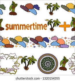 Summer and summertime motif. Endless seamless vector brushes four pieces.