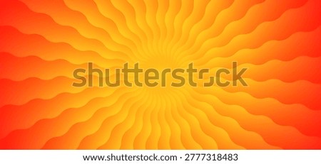 Summer Sun Abstract Pattern. Vector Gradient Background with Radial Sunrise. Wavy Yellow Groovy Sunburst Texture. Funky Orange Sun Flower.