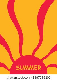 Summer sun abstract vector wavy background, pink and yellow vintage poster
