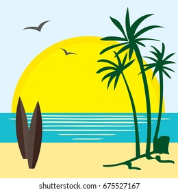 Summer sun background with palm trees
