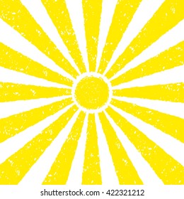 Summer sun background. Yellow sunshine rays. Sunny weather concept. Bright fun card, invitation template. Abstract graphic design on white background. Vector illustration