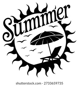 Sol de verano playa y Ilustración vectorial de vacaciones brillante tema cálido de vacaciones perfecto para obras de arte creativas de temporada sentimiento de viaje y playa soleada diseño inspirado