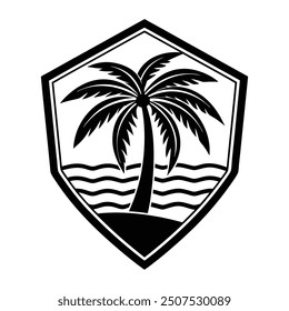 summer sun and beach palm tree logo silhouette vector illustration