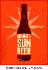 Summer, Sun, Beer. Typographic Retro Grunge Beer Poster. Vector Illustration.
