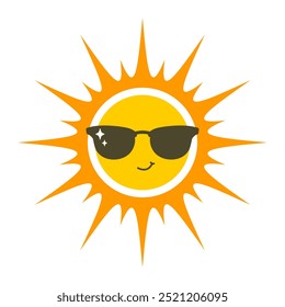 Summer sun character with sunglasses . Vector illustration can used for summer sticker, poster and print. Baby cartoon sun character icon.