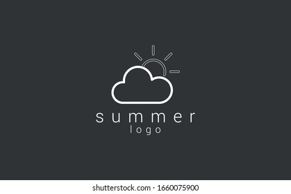 Summer sun, cloud logo, symbol on black background. Label design template.