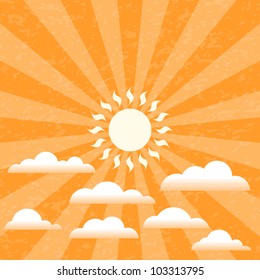Summer Sun and Clouds on a Grungy Sky - EPS10 Vector
