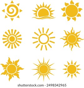 summer sun collection. Hand drawn style illustration set.