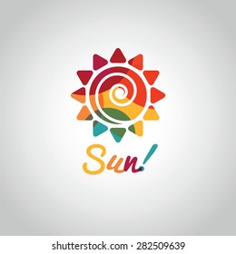Summer sun colorful symbol on white background. Label design template.