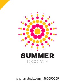 Summer sun with dot logo. Creative circel or dots star logotype