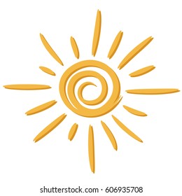 Summer sun drawing on white background vector illustration.