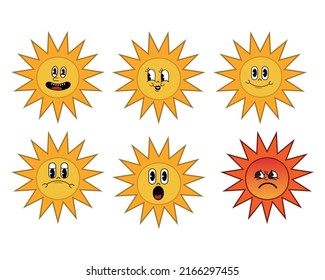 summer sun emoji, sun collection in retro style.