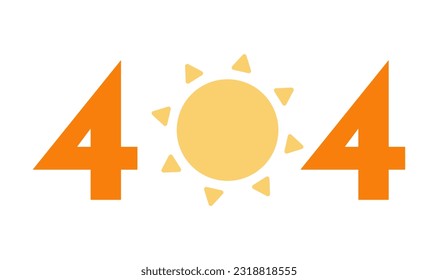 Sommersonnenfehler 404 Blitzmeldung. Sonnenscheinheime. Wettervorhersage. Sonne trifft zu. Leer Zustand im Design. Seite wurde nicht gefunden popup Cartoon Bild. Vektorgrafik-Konzept auf weißem Hintergrund